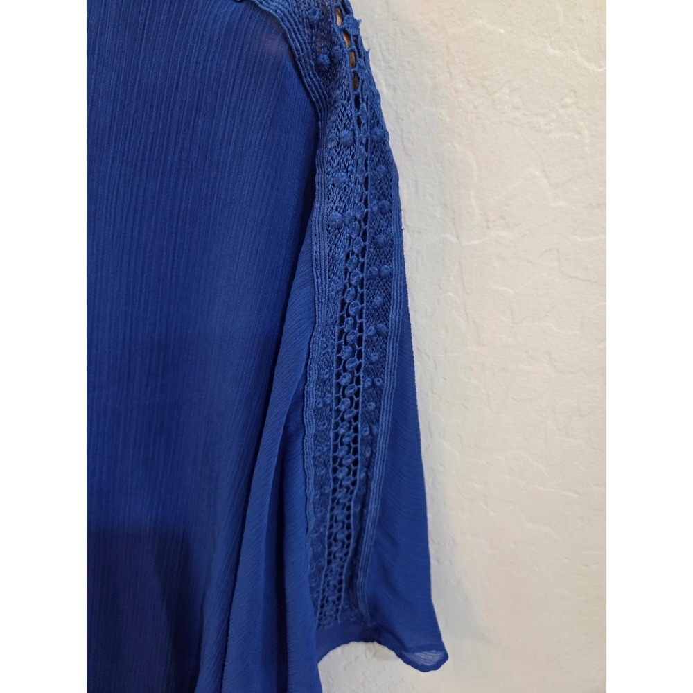 Apt. 9 Royal Blue Chiffon Cape Sleeve Blouse Crochet Lace Trim XXL - Picture 3 of 4